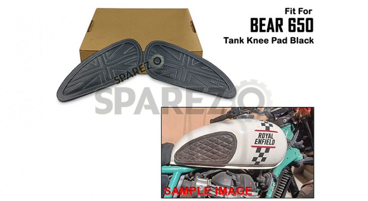 For Royal Enfield Bear 650 Leather Tank Knee Pad Black - SPAREZO